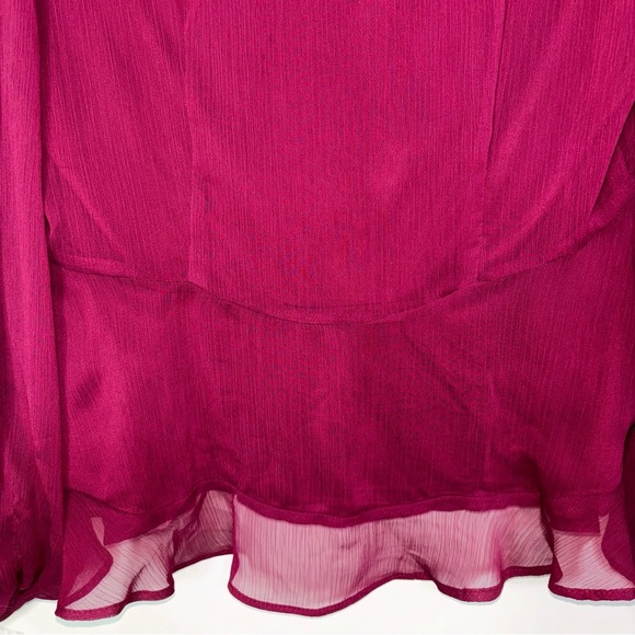 Nine West Blouse Women’s Medium Wine Maroon Lined Button Up Ruffle Flowy Dressy - Picture 9 of 10